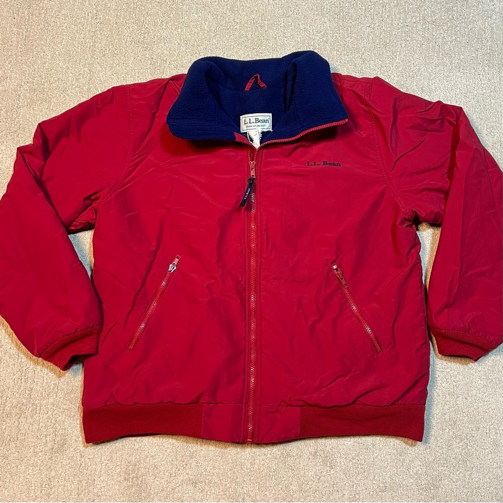 Vintage LL Bean Red & Blue Warm Up Bomber Jacket Fleece Lined USA Mens Sz. Lg.